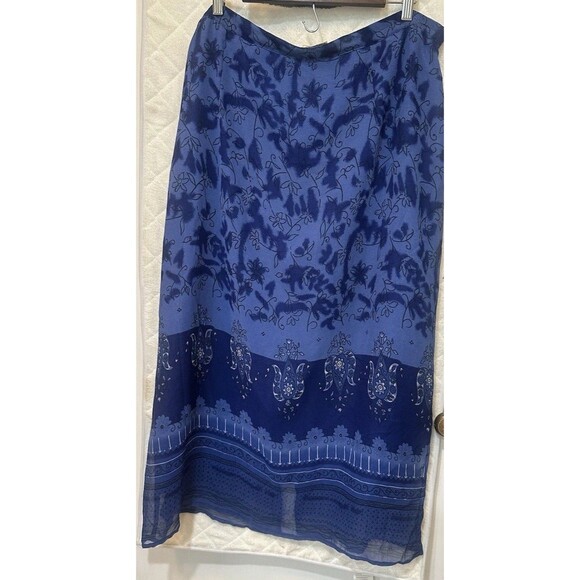 Multi Shade Blue SND Skirt 100% Rayon Made in India Floral Pattern Plus 2X - Picture 1 of 5